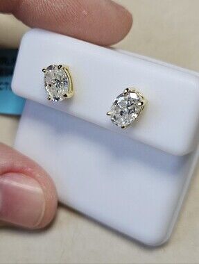 Classic 14K Yellow Gold Over Sterling Silver Moissanite Oval Stud Earrings